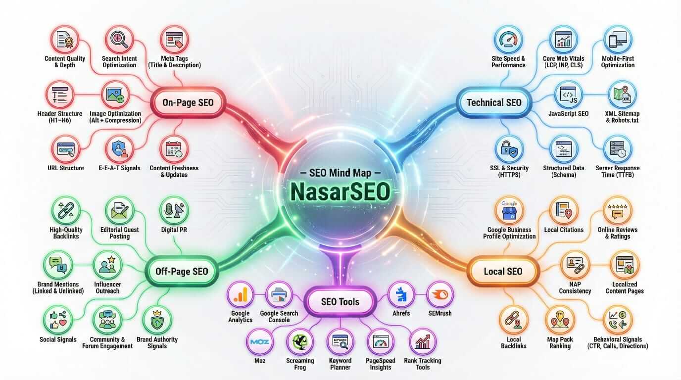Best SEO Services in Jammu and Kashmir SEO mind map infographics.
