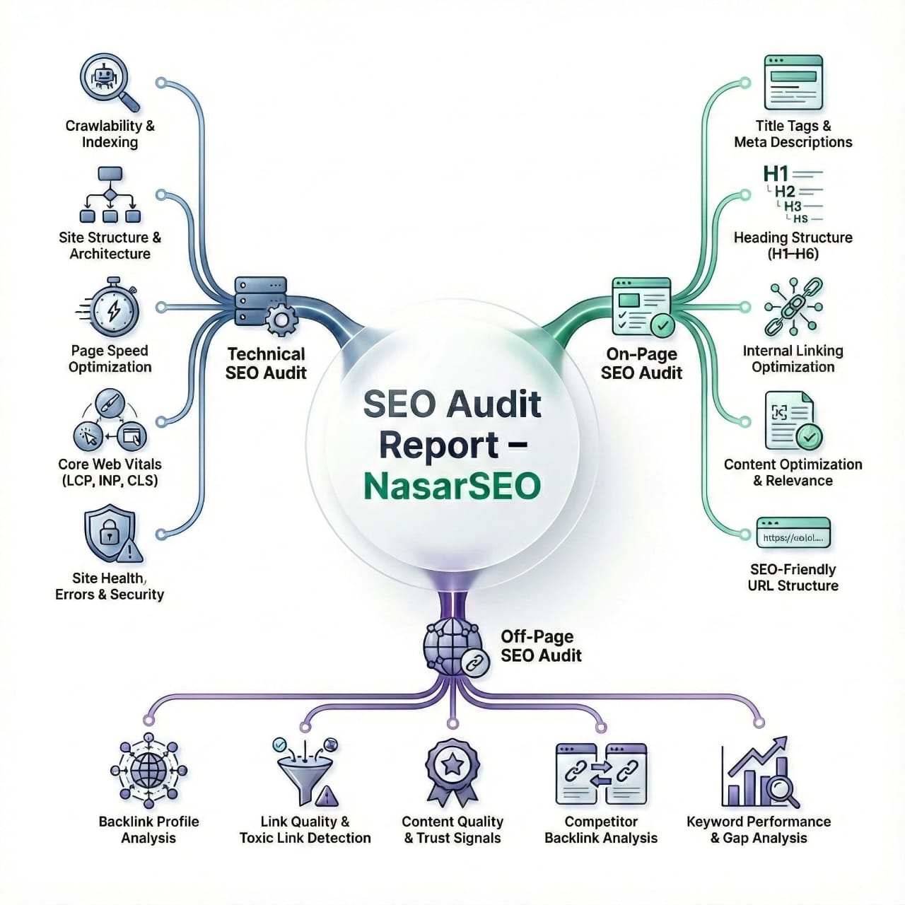 Best SEO Services in India – professional SEO audit mind map by NasarSEO